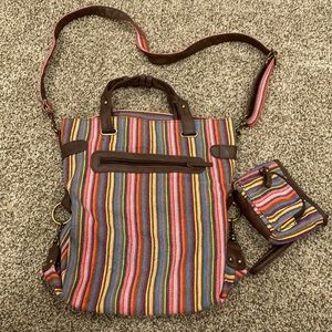 Buckle multi color purse with long shoulder strap